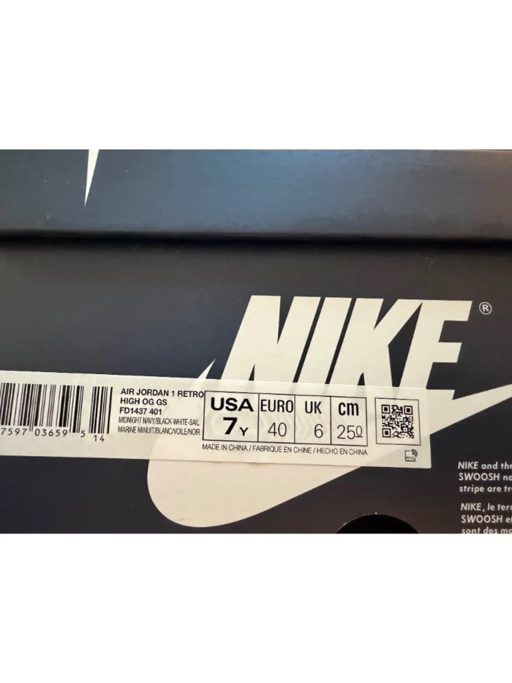 Nike Air Jordan 1 Retro High OG GS Black White Blue Youth 7Y‎ FD1437-401